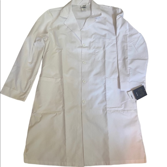 Professional Lab Coat 34-Inch Length - White Large With Button Pockets & Back Belt
